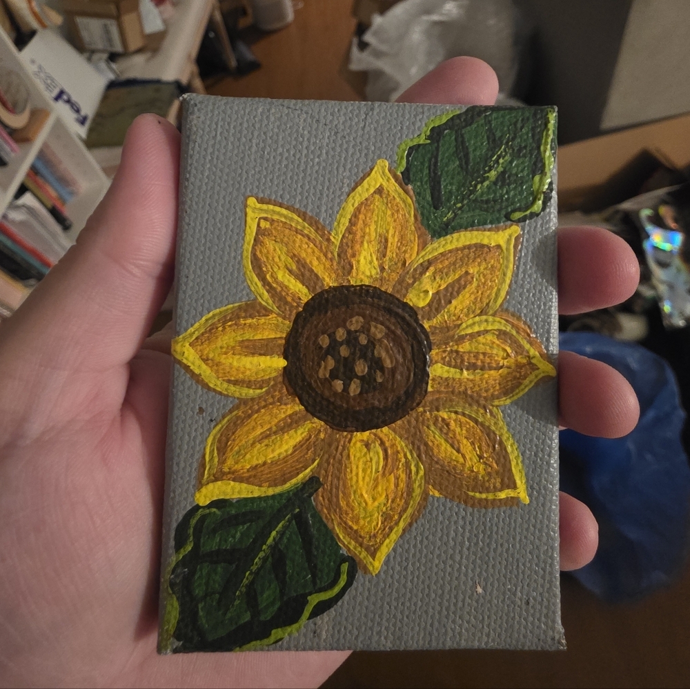 Sunflower Painting Canvas Art with Yellow and Green Accents